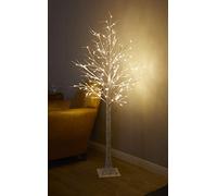 Arbre lumineux, à LED blanc chaud, aspect bouleau, avec minuterie, câble d'alimentation de 10 m, pour intérieur et extérieur, blanc/noir, hauteur : 180 cm, 200 LEDs