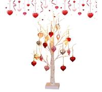 Arbre Lumineux | Décoration Bouleau Brillance Romantique avec Minuterie - Arbre Éclairé 24 LED avec 18 Ornements en Forme de Cœur,pour Décoration Intérieur, Saint-Valentin et Mariage