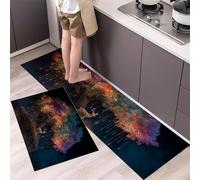 Arbre Lumineux Et Cerf Ensemble de Cuisine Antidérapant Lavable, Nuit Magique Tapis de Cuisine 2 pièces Tapis Sol pour Le Bureau Décoration à la Maison 45x75cm+45x150cm Noir