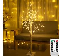 Arbre lumineux LED Arbre de Noël lumières Avec télécommande 150 cm 304 pièces blanc chaud LED 8 modes d'éclairage Alimenté par USB aspect bouleau décoration intérieure et extérieure pour fête mariage