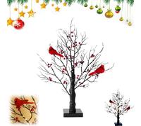 Arbre Lumineux LED Vintage, Arbre Cardinal illuminé, Lueur Vintage chaleureuse avec Baies Rouges festives, Noël illuminé avec Cardinaux et Baies(1PCS)