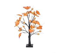 Arbre lumineux réutilisable en plastique pour Halloween 60 cm Noir | Feuilles d'érable noires fantomatiques, accents de citrouille amusants, ambiance étrange pour les fêtes, 60 cm de hauteur