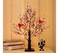 Arbre Lumineux Vintage avec Cardinaux, Bouleau de Style Vintage, 53 Cm, Décoration de Table, pour la Maison, Le Bureau Et Les Fêtes 1pc