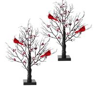 Arbre Lumineux Vintage avec Cardinaux, Bouleau de Style Vintage, 53 Cm, Décoration de Table, pour la Maison, Le Bureau Et Les Fêtes 2pc