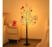 Arbre Lumineux Vintage avec Cardinaux, sapins Cardinaux éclairés par LED Multi-Saisons, Lampe Scintillante pour Halloween, Noël et Le Nouvel an(1.5m/59in)