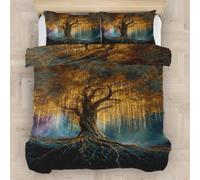 Arbre Magique Housse De Couette 140x200cm 3D Arbre Fantastique Ensemble de literie 100% Douce Microfibre Parure de lit avec Fermeture à Glissière Cachée et Taie d'oreiller 50x75 cm, 2 Pièces
