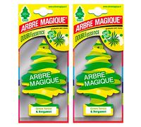 Arbre Magique Mono, parfum de voiture, parfum Green Forest & Bergamot, parfum décisif et pétillant, durée jusqu'à 7 semaines, fabriqué en Italie, lot de 2 pièces