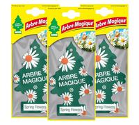 Arbre Magique Mono Parfum solide pour voiture, fragrance Spring Flowers, parfum fleuri et pétillant, durée jusqu'à 7 semaines, design italien, lot de 3 pièces