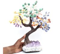Arbre minéral avec Une Base en améthyste et des Feuilles en Divers minéraux de 2560 grammes et 330 millimètres, Minéral Améthyste du Brésil