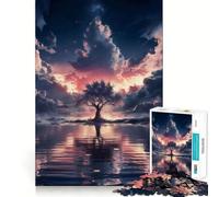 Arbre mystérieux au crépuscule Puzzle pour Adolescents de 1000 pièces Jeu de réflexion Atelier d'écriture apaisant et Amusant Objet de Collection (38x26cm)