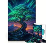 Arbre Mystique avec aurores boréales Puzzle 1000 pièces pour Adolescents Stimule la mémoire Anti-Stress Décoration Murale à Bords Nets (38x52cm)
