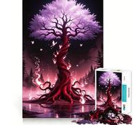 Arbre Mystique avec Papillons et Flammes Puzzle de 1000 pièces pour Adultes Jeu cérébral Relaxant Bordure Nette Cadeau de qualité supérieure (38x52cm)