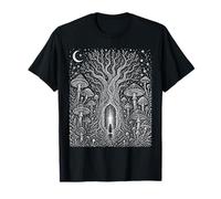 Arbre Mystique Portail Champignon Forêt Art Populaire Nature T-Shirt