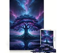 Arbre Mystique sous Un Ciel d'aurore boréale Puzzle de 1000 pièces pour Adultes Jeu de réflexion Anti-anxiété Bords précis Cadeau attentionné (38x52cm)