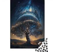 Arbre Nuit Cosmique Puzzle 1000 Pièces Papier Puzzle pour Adultes Paysage Nocturne Jeu de Puzzle 1000 Pièces Détente Décoration Cadeau 38x26cm/1000pcs