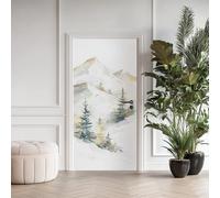 Arbre Pin Montagne Sticker Mural, Style Ancien Simplicité Autocollants De Porte Muraux Décoration Poster Murale, Peinture à L'encre Créative Stickers de Porte Imperméable Vinyle 80x200 cm