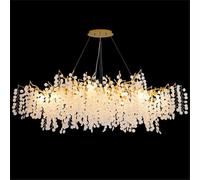 Arbre Réglable Brah Chdelier L100cm, Moderne Luxe Luxe Or Cristal Chdeliers Long Pompon Hging Luminaire pour Salle à Manger Isld Salon Entrée Foyer, Rond, Rectangular 100cm
