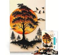 Arbre Silhouette avec Oiseaux et Coucher de Soleil, Puzzle de 1000 pièces pour Adultes, Jeu de logique mentale Anti-Stress, découpe Ferme, 50x75cm