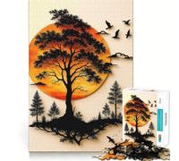 Arbre Silhouette avec Oiseaux et Coucher de Soleil, Puzzle de 1000 pièces pour Adultes, Jeu de réflexion, Calme et détente, décoration Murale épurée 38x26cm