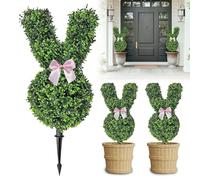 Arbre topiaire artificiel en forme de lapin de Pâques avec nœud - 60 cm - Résistant aux UV - Faible entretien - Topiaire en buis pour intérieur et extérieur - Décoration de jardin (A)