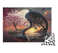 Arbre Yin Yang Puzzle 1000 Pièces Paysage au Coucher du Soleil Puzzle pour Adultes Détente Décoration Maison Cadeau 70x50cm/1000pcs