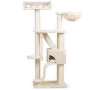 Arbres à Chat RHRQuality pour Grands Chats - Kilimandjaro de Luxe - 195 cm de Haut - avec poteaux en sisal de 12 cm et Couchage Luxueux - Crème