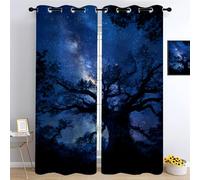 Arbres Anciens dans Le Ciel étoilé Draperies Occultant, Étoiles de la Voie lactée Rideaux Salon, forêt Panneaux de Rideaux intérieurs, Enfant Chambre Décoration Fenêtre L140 x H220cm 2 Panneaux