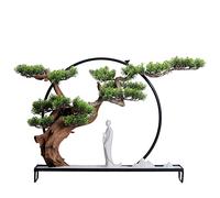 Arbres Artificiels, Plantes Artificielles, Bonsaï Zen, Plante Artificielle En Pot, Décoration En Céramique, Statue De Petit Moine Pour Intérieur/Extérieur, Décoration De Bureau, Pin Synthétique, Gris