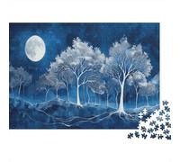 Arbres Bleus-Blancs Puzzle 1000 Pièces Educa Jouet en Bois Jeu D'Intelligence Décoration Intérieure Pleine Lune Jeu Éducatif Challenge Toy Adultes & Enfants des 14 Ans 1000pcs (75x50cm)