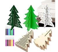 Arbres de Noël en bois brut | Ornements 3D bruts avec marqueurs colorés | Pour peinture de table, cuisine, hiver, maison, chambre à coucher, bibliothèque