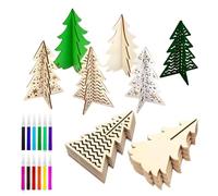 Arbres de Noël en bois sans | Silhouette de plante inachevée décoration 3D, 48 pièces DIY découpe d'arbre en bois avec jeu de marqueurs de couleurs, plateau de Noël pour enfants et adultes