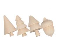 Arbres de Noël en Bois Vierges à Peindre, Décorations de Table Noël DIY | Formes de Sapin et Gland, Bois Couleur Kaki, Pose Stable sur Surfaces Planes, pour Loisirs Créatifs et Boutiques