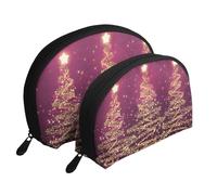 Arbres étincelants de Noël élégants Rose Violet, Trousse de Maquillage Coquille Femme Petit Porte-Monnaie Trousse de Toilette Trousse à cosmétiques 2 pièces