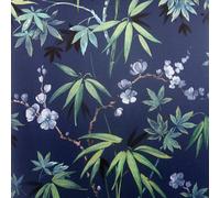 Jasmin Jardin Fleur Feuilles Tissu Effet Arthouse Papier Peint - Noir Bleu