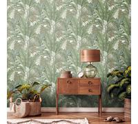 Livingwalls Jungle Papier peint 396472 en vert, crème - papier peint à l'aspect de la jungle - papier peint floral avec des feuilles de palmier - papier peint de haute qualité sur 10,05m x 0,53m