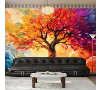 Arbres Magnifiques Créatifs Dessinés À La Main Colorés Papier Peint 3D Installation Facile Intissé Tapisserie Bureau Salon Canapé Chambre Décoration Murale-250cm×170cm