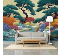 Arbres Rochers Galets Papier Peint Photo 350 x 256 cm Intissé Murale, Style Chinois Papier Peint Panoramique Photo Murale Tenture Poster Murales pour Salon De Style Chinois Chambre À Thème