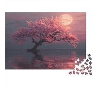 Arbres Roses au Bord de l'eau, Pleine Lune. 1000pcs (75x50cm) Puzzle pour Adultes -,Jouet De DIY