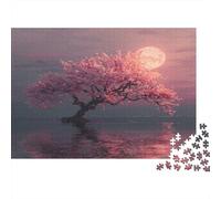 Arbres Roses au Bord de l'eau, Pleine Lune. 1000pcs (75x50cm) Puzzle pour Adultes -,Jouet De DIY
