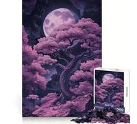 Arbres Roses sous la Pleine Lune Puzzle de 1000 pièces pour Adolescents Stimule la mémoire Loisirs à la Maison Image à Assembler Joli Cadeau (38x26cm)