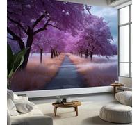 Arbres Violets Chemins Prairies Papier Peint Panoramique 300(L) x 210(H) cm, Papier Peint Intissé Poster Geant Mural Personnalisé Photographie Nature Peinture Murale Tv Pour Salon Chambre Décoration