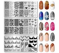 Arbuya Lot de 3 plaques de stamping à motif animal - Léopard, zèbre, peau de serpent et manucure française pour manucure sauvage et chic - Outils de nail art pour impression de salon de manucure
