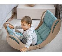 Arc à grimper bois balançoire "Smile" bois + matelas bleu | Jouets Montessori | Aire de jeux Rockerboard