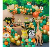 Arc de ballons animaux de la jungle. Décoration d'anniversaire pour enfant avec 161 ballons zèbres, girafes, lions, tigres, singes. Fête safari