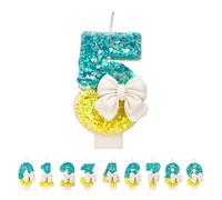 Arc de bougies d'anniversaire 1 chiffre, bougies d'anniversaire 1er anniversaire 3D bleu jaune pour gâteau, topper de gâteau d'anniversaire brillant en paillettes fait main - Parfait pour la fête