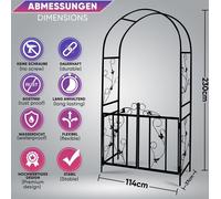Arc de roses en métal avec porte en noir 230 x 37 x 114 (hxpxl), support pour rosiers avec ornement, treillis, inoxydable, pour le jardin DF-28KD