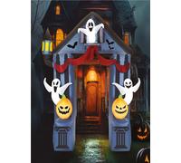 Arc des fantômes Décoration d'Halloween Citrouilles fantômes Maison hantée Entrée Portes Fête des Fantômes Coulisse Horreur Fête d'Halloween Atmosphère effrayante, couleur : gris