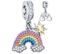 Arc en ciel étincelant, trèfle 4 feuille et pendentif charm croix pour bracelet femmes européenne, perles de zircone cubique pavé en argent sterling 925, cadeaux pour noël/amoureux/fête des mères