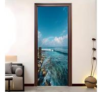 Arc En Ciel Frais Avec Vue Sur La Mer Sticker Mural Porte 73x205 cm Autocollant Décoration - Poster de Porte Bleu Résistant aux Rayures et aux Taches Stickers Muraux - Film Adhésif