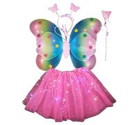 Arc-en-Ciel Gradient Wings Enchanting Glowing Butterflys 4 pièces LED Fairy Wing Set pour la scène des Enfants Performance Party Rose Rouge Taille Unique